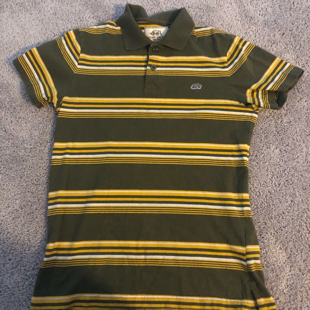 Yellow and green striped short sleeve shirt